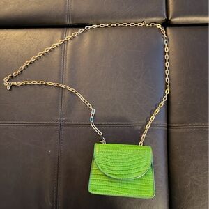 Mango Vibrant Green Crossbody Bag with Gold Chain